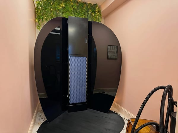 The professional spray tan booth at NU Beauty in Haverhill