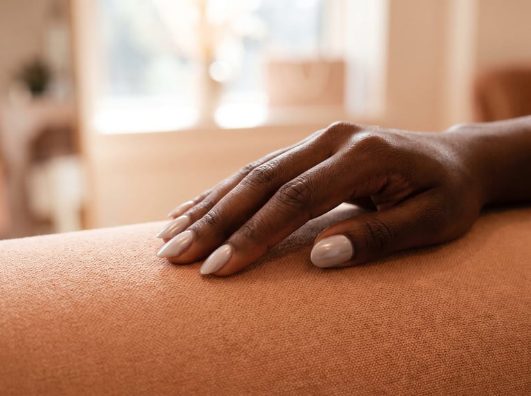 Autumn 2026 nail idea: Almond nails in a soft oyster-grey greige with a pearlescent shimmer