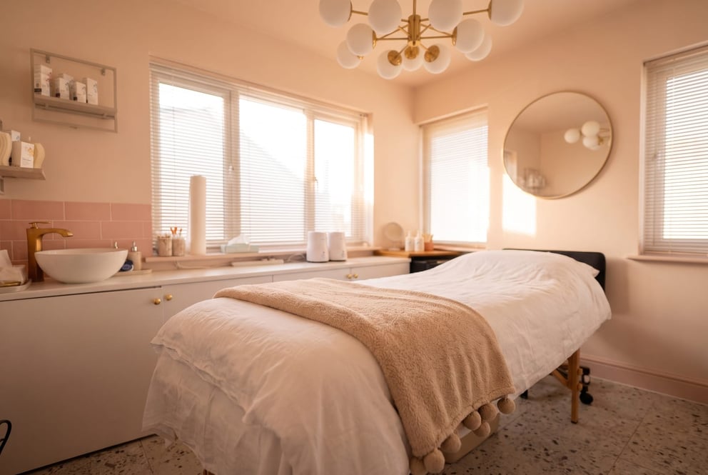 The calm, private treatment room at NU Beauty in Haverhill where intimate waxing is done