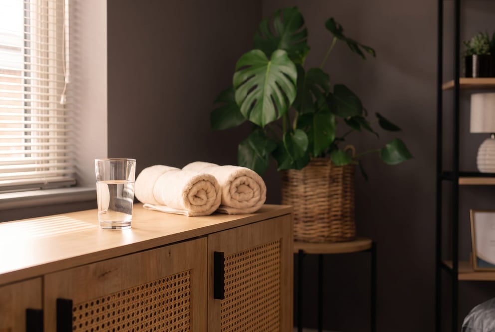 The calm massage room at NU Beauty in Haverhill, set up for a firm-pressure massage
